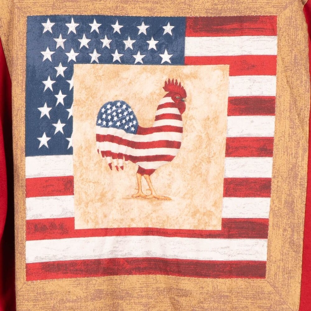 Patriotic Patchwork Cardigan Sweatshirt L XL Rooster Stars July 4th USA 90s Mom - Picture 5 of 5